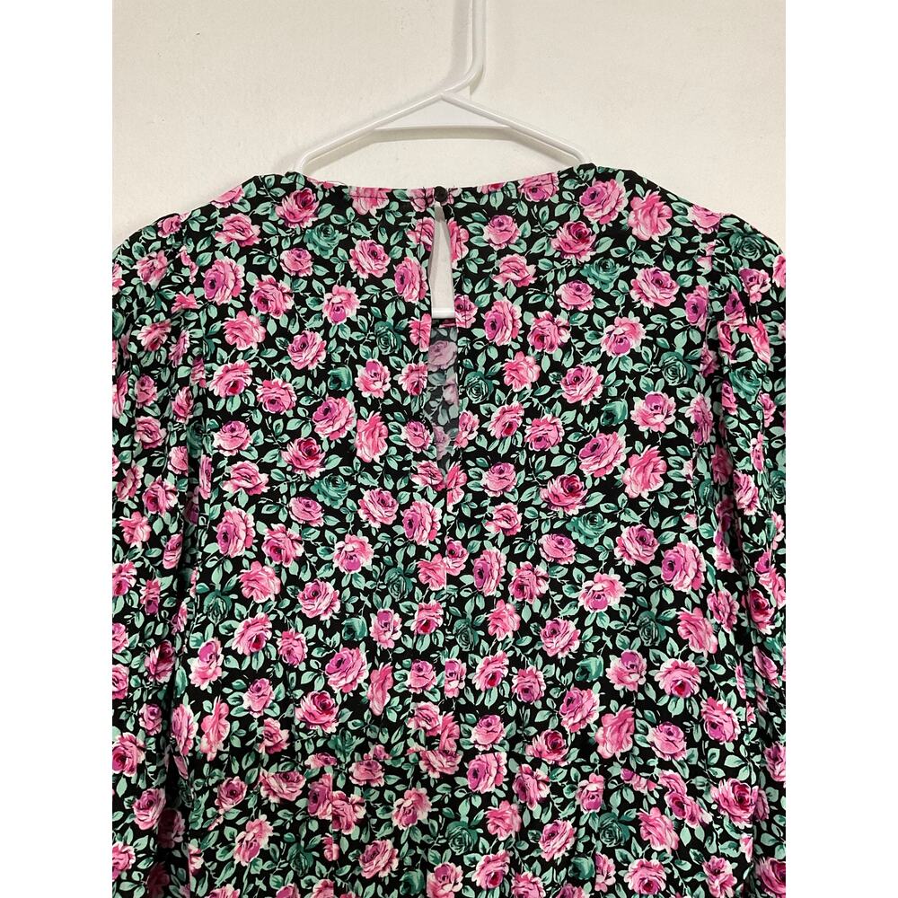 Zara Floral Balloon Long Sleeve Mini Dress Size Small Roses Cottagecore - Picture 4 of 8